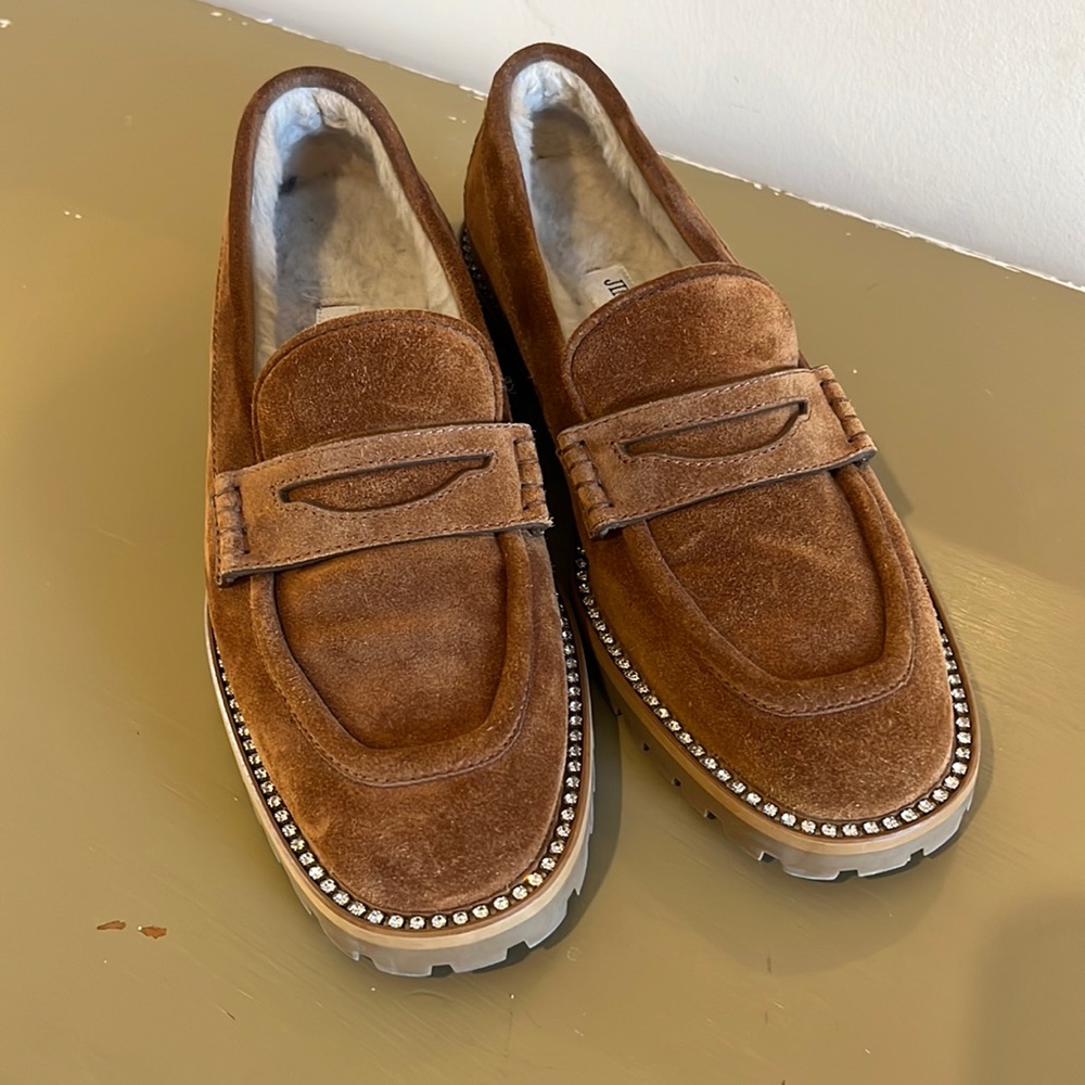 Jimmy Choo Deanna Brown Suede Loafers with Crystal Trim